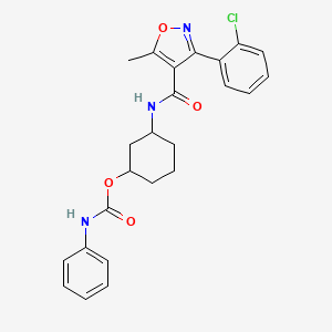 molecular formula C24H24ClN3O4 B2836382 3-(3-(2-Chlorophenyl)-5-methylisoxazole-4-carboxamido)cyclohexyl phenylcarbamate CAS No. 1351658-07-5