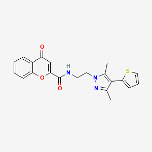 molecular formula C21H19N3O3S B2836384 N-(2-(3,5-dimethyl-4-(thiophen-2-yl)-1H-pyrazol-1-yl)ethyl)-4-oxo-4H-chromene-2-carboxamide CAS No. 2034373-25-4