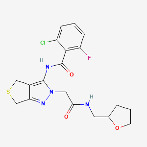 2-chloro-6-fluoro-N-(2-(2-oxo-2-(((tetrahydrofuran-2-yl)methyl)amino)ethyl)-4,6-dihydro-2H-thieno[3,4-c]pyrazol-3-yl)benzamide