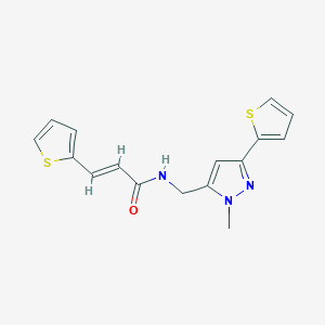 molecular formula C16H15N3OS2 B2836402 (E)-N-[(2-Methyl-5-thiophen-2-ylpyrazol-3-yl)methyl]-3-thiophen-2-ylprop-2-enamide CAS No. 2321352-73-0