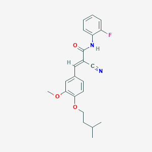molecular formula C22H23FN2O3 B2836406 (E)-2-cyano-N-(2-fluorophenyl)-3-[3-methoxy-4-(3-methylbutoxy)phenyl]prop-2-enamide CAS No. 730951-64-1