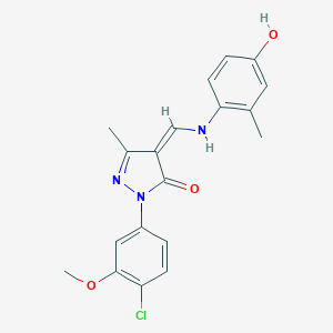 molecular formula C19H18ClN3O3 B283641 (4Z)-2-(4-chloro-3-methoxyphenyl)-4-[(4-hydroxy-2-methylanilino)methylidene]-5-methylpyrazol-3-one 