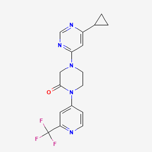 molecular formula C17H16F3N5O B2836429 4-(6-Cyclopropylpyrimidin-4-yl)-1-[2-(trifluoromethyl)pyridin-4-yl]piperazin-2-one CAS No. 2380088-86-6