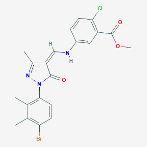 molecular formula C21H19BrClN3O3 B283643 methyl 5-[[(Z)-[1-(4-bromo-2,3-dimethylphenyl)-3-methyl-5-oxopyrazol-4-ylidene]methyl]amino]-2-chlorobenzoate 