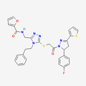 N-((5-((2-(5-(4-fluorophenyl)-3-(thiophen-2-yl)-4,5-dihydro-1H-pyrazol-1-yl)-2-oxoethyl)thio)-4-phenethyl-4H-1,2,4-triazol-3-yl)methyl)furan-2-carboxamide