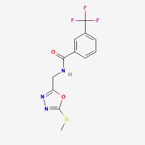 molecular formula C12H10F3N3O2S B2836444 N-[(5-methylsulfanyl-1,3,4-oxadiazol-2-yl)methyl]-3-(trifluoromethyl)benzamide CAS No. 941943-94-8