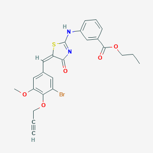 molecular formula C24H21BrN2O5S B283645 propyl 3-[[(5E)-5-[(3-bromo-5-methoxy-4-prop-2-ynoxyphenyl)methylidene]-4-oxo-1,3-thiazol-2-yl]amino]benzoate 
