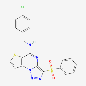 molecular formula C20H14ClN5O2S2 B2836475 N-(4-chlorobenzyl)-3-(phenylsulfonyl)thieno[2,3-e][1,2,3]triazolo[1,5-a]pyrimidin-5-amine CAS No. 892730-07-3