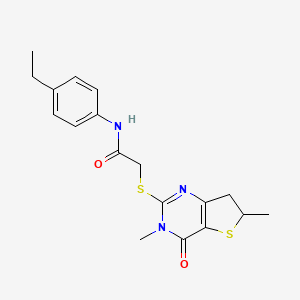 molecular formula C18H21N3O2S2 B2836479 2-[(3,6-dimethyl-4-oxo-6,7-dihydrothieno[3,2-d]pyrimidin-2-yl)sulfanyl]-N-(4-ethylphenyl)acetamide CAS No. 688353-54-0