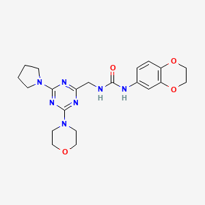 molecular formula C21H27N7O4 B2836481 1-(2,3-二氢苯并[b][1,4]二氧杂噻嗪-6-基)-3-((4-吗啉基-6-(吡咯烷-1-基)-1,3,5-三嗪-2-基)甲基)脲 CAS No. 2034543-62-7