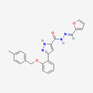 molecular formula C23H20N4O3 B2836495 N'-[(E)-furan-2-ylmethylidene]-3-{2-[(4-methylbenzyl)oxy]phenyl}-1H-pyrazole-5-carbohydrazide CAS No. 634898-06-9