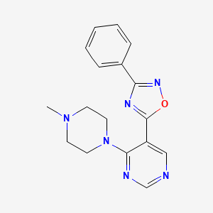 molecular formula C17H18N6O B2836502 5-(4-(4-Methylpiperazin-1-yl)pyrimidin-5-yl)-3-phenyl-1,2,4-oxadiazole CAS No. 2034393-76-3