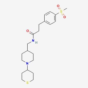 molecular formula C21H32N2O3S2 B2836525 3-(4-(methylsulfonyl)phenyl)-N-((1-(tetrahydro-2H-thiopyran-4-yl)piperidin-4-yl)methyl)propanamide CAS No. 2034469-22-0