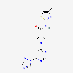 molecular formula C14H14N8OS B2836530 1-(6-(1H-1,2,4-triazol-1-yl)pyrimidin-4-yl)-N-(4-methylthiazol-2-yl)azetidine-3-carboxamide CAS No. 2034279-67-7