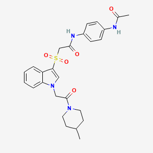 molecular formula C26H30N4O5S B2836545 N-(4-acetamidophenyl)-2-((1-(2-(4-methylpiperidin-1-yl)-2-oxoethyl)-1H-indol-3-yl)sulfonyl)acetamide CAS No. 878060-22-1