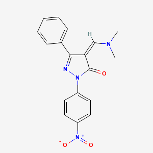 molecular formula C18H16N4O3 B2836554 4-[(dimethylamino)methylene]-2-(4-nitrophenyl)-5-phenyl-2,4-dihydro-3H-pyrazol-3-one CAS No. 1164515-07-4