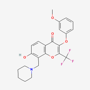 molecular formula C23H22F3NO5 B2836576 7-hydroxy-3-(3-methoxyphenoxy)-8-(piperidin-1-ylmethyl)-2-(trifluoromethyl)-4H-chromen-4-one CAS No. 637751-89-4