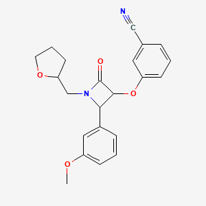 3-{[2-(3-Methoxyphenyl)-4-oxo-1-[(oxolan-2-yl)methyl]azetidin-3-yl]oxy}benzonitrile