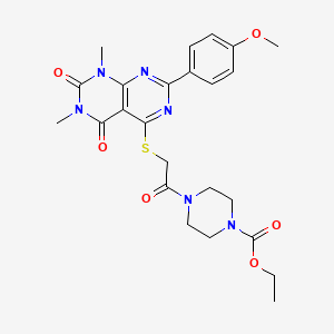 Ethyl 4-(2-((2-(4-methoxyphenyl)-6,8-dimethyl-5,7-dioxo-5,6,7,8-tetrahydropyrimido[4,5-d]pyrimidin-4-yl)thio)acetyl)piperazine-1-carboxylate