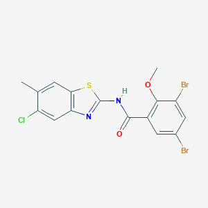 molecular formula C16H11Br2ClN2O2S B283660 3,5-dibromo-N-(5-chloro-6-methyl-1,3-benzothiazol-2-yl)-2-methoxybenzamide 