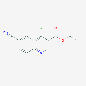 molecular formula C13H9ClN2O2 B2836605 4-Chloro-6-cyanoquinoline-3-carboxylic acid ethyl ester CAS No. 403841-76-9