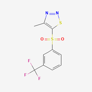 molecular formula C10H7F3N2O2S2 B2836622 4-Methyl-5-{[3-(trifluoromethyl)phenyl]sulfonyl}-1,2,3-thiadiazole CAS No. 339008-89-8