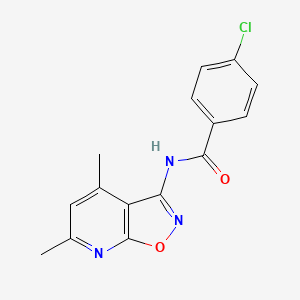 molecular formula C15H12ClN3O2 B2836623 4-chloro-N-(4,6-dimethylisoxazolo[5,4-b]pyridin-3-yl)benzamide CAS No. 1020979-31-0