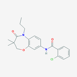 molecular formula C21H23ClN2O3 B2836627 2-chloro-N-(3,3-dimethyl-4-oxo-5-propyl-2,3,4,5-tetrahydrobenzo[b][1,4]oxazepin-8-yl)benzamide CAS No. 921870-24-8