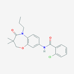 molecular formula C21H23ClN2O3 B2836627 2-chloro-N-(3,3-dimethyl-4-oxo-5-propyl-2,3,4,5-tetrahydro-1,5-benzoxazepin-8-yl)benzamide CAS No. 921870-24-8