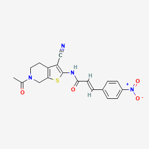 molecular formula C19H16N4O4S B2836630 (E)-N-(6-acetyl-3-cyano-4,5,6,7-tetrahydrothieno[2,3-c]pyridin-2-yl)-3-(4-nitrophenyl)acrylamide CAS No. 864858-77-5