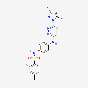 molecular formula C23H24N6O2S B2836642 N-(4-((6-(3,5-二甲基-1H-吡唑-1-基)吡啶并[3,4-d]嘧啶-3-基)氨基)苯基)-2,4-二甲基苯磺酰胺 CAS No. 1014049-50-3