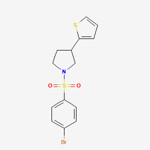 molecular formula C14H14BrNO2S2 B2836662 1-((4-Bromophenyl)sulfonyl)-3-(thiophen-2-yl)pyrrolidine CAS No. 2191402-62-5