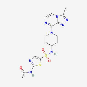 molecular formula C16H20N8O3S2 B2836709 N-(5-(N-(1-(3-methyl-[1,2,4]triazolo[4,3-a]pyrazin-8-yl)piperidin-4-yl)sulfamoyl)thiazol-2-yl)acetamide CAS No. 2034516-83-9