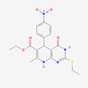 Ethyl 2-(ethylthio)-7-methyl-5-(4-nitrophenyl)-4-oxo-3,4,5,8-tetrahydropyrido[2,3-d]pyrimidine-6-carboxylate