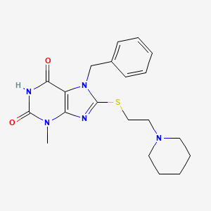 molecular formula C20H25N5O2S B2836750 7-benzyl-3-methyl-8-((2-(piperidin-1-yl)ethyl)thio)-1H-purine-2,6(3H,7H)-dione CAS No. 442865-18-1