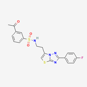 molecular formula C20H17FN4O3S2 B2836753 3-acetyl-N-(2-(2-(4-fluorophenyl)thiazolo[3,2-b][1,2,4]triazol-6-yl)ethyl)benzenesulfonamide CAS No. 895448-42-7