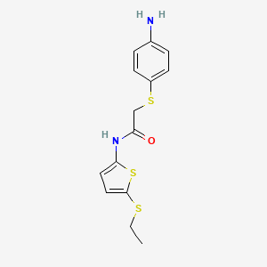 molecular formula C14H16N2OS3 B2836762 2-[(4-aminophenyl)thio]-N-[5-(ethylthio)-2-thienyl]acetamide CAS No. 931300-82-2