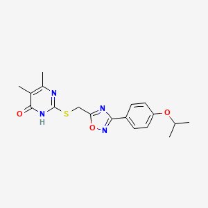 molecular formula C18H20N4O3S B2836767 2-({[3-(4-异丙氧基苯基)-1,2,4-噁二唑-5-基]甲基}硫)-5,6-二甲基-4-嘧啶醇 CAS No. 1226446-67-8