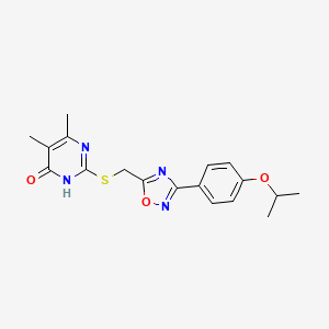 molecular formula C18H20N4O3S B2836767 5,6-DIMETHYL-2-[({3-[4-(PROPAN-2-YLOXY)PHENYL]-1,2,4-OXADIAZOL-5-YL}METHYL)SULFANYL]PYRIMIDIN-4-OL CAS No. 1226446-67-8