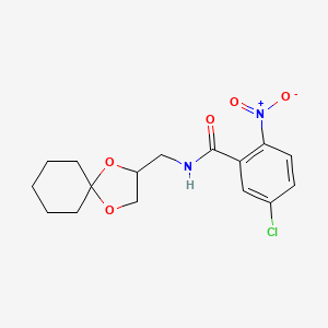 molecular formula C16H19ClN2O5 B2836790 N-(1,4-二氧杂螺[4.5]癸烷-2-基甲基)-5-氯-2-硝基苯甲酰胺 CAS No. 923114-36-7