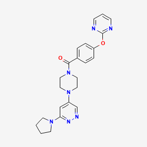 molecular formula C23H25N7O2 B2836791 (4-(Pyrimidin-2-yloxy)phenyl)(4-(6-(pyrrolidin-1-yl)pyridazin-4-yl)piperazin-1-yl)methanone CAS No. 1797224-11-3