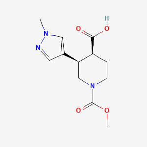 molecular formula C12H17N3O4 B2836793 (3R,4S)-1-Methoxycarbonyl-3-(1-methylpyrazol-4-yl)piperidine-4-carboxylic acid CAS No. 2241144-67-0