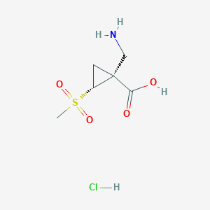molecular formula C6H12ClNO4S B2836808 (1R,2R)-1-(氨基甲基)-2-甲基磺酰环丙烷-1-羧酸；盐酸盐 CAS No. 2138180-95-5