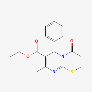 molecular formula C17H18N2O3S B2836814 ethyl 8-methyl-4-oxo-6-phenyl-3,4-dihydro-2H,6H-pyrimido[2,1-b][1,3]thiazine-7-carboxylate CAS No. 123044-08-6