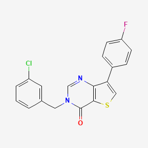 molecular formula C19H12ClFN2OS B2836819 3-(3-chlorobenzyl)-7-(4-fluorophenyl)thieno[3,2-d]pyrimidin-4(3H)-one CAS No. 1207031-63-7