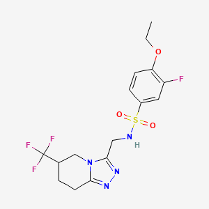 molecular formula C16H18F4N4O3S B2836827 4-ethoxy-3-fluoro-N-((6-(trifluoromethyl)-5,6,7,8-tetrahydro-[1,2,4]triazolo[4,3-a]pyridin-3-yl)methyl)benzenesulfonamide CAS No. 2034294-19-2