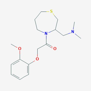 molecular formula C17H26N2O3S B2836830 1-(3-((二甲基氨基)甲基)-1,4-噻莫巴冷-4-基)-2-(2-甲氧基苯氧基)乙酮 CAS No. 1448052-78-5