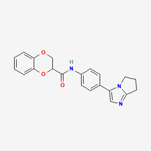 molecular formula C21H19N3O3 B2836837 N-(4-(6,7-dihydro-5H-pyrrolo[1,2-a]imidazol-3-yl)phenyl)-2,3-dihydrobenzo[b][1,4]dioxine-2-carboxamide CAS No. 1421491-76-0