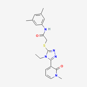 molecular formula C20H23N5O2S B2836845 N-(3,5-dimethylphenyl)-2-((4-ethyl-5-(1-methyl-2-oxo-1,2-dihydropyridin-3-yl)-4H-1,2,4-triazol-3-yl)thio)acetamide CAS No. 1105228-11-2