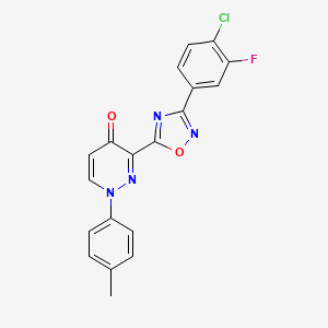 molecular formula C19H12ClFN4O2 B2836851 3-(3-(4-氯-3-氟苯基)-1,2,4-噁二唑-5-基)-1-(对甲苯基)吡啶并[1H]-4-酮 CAS No. 1112374-00-1